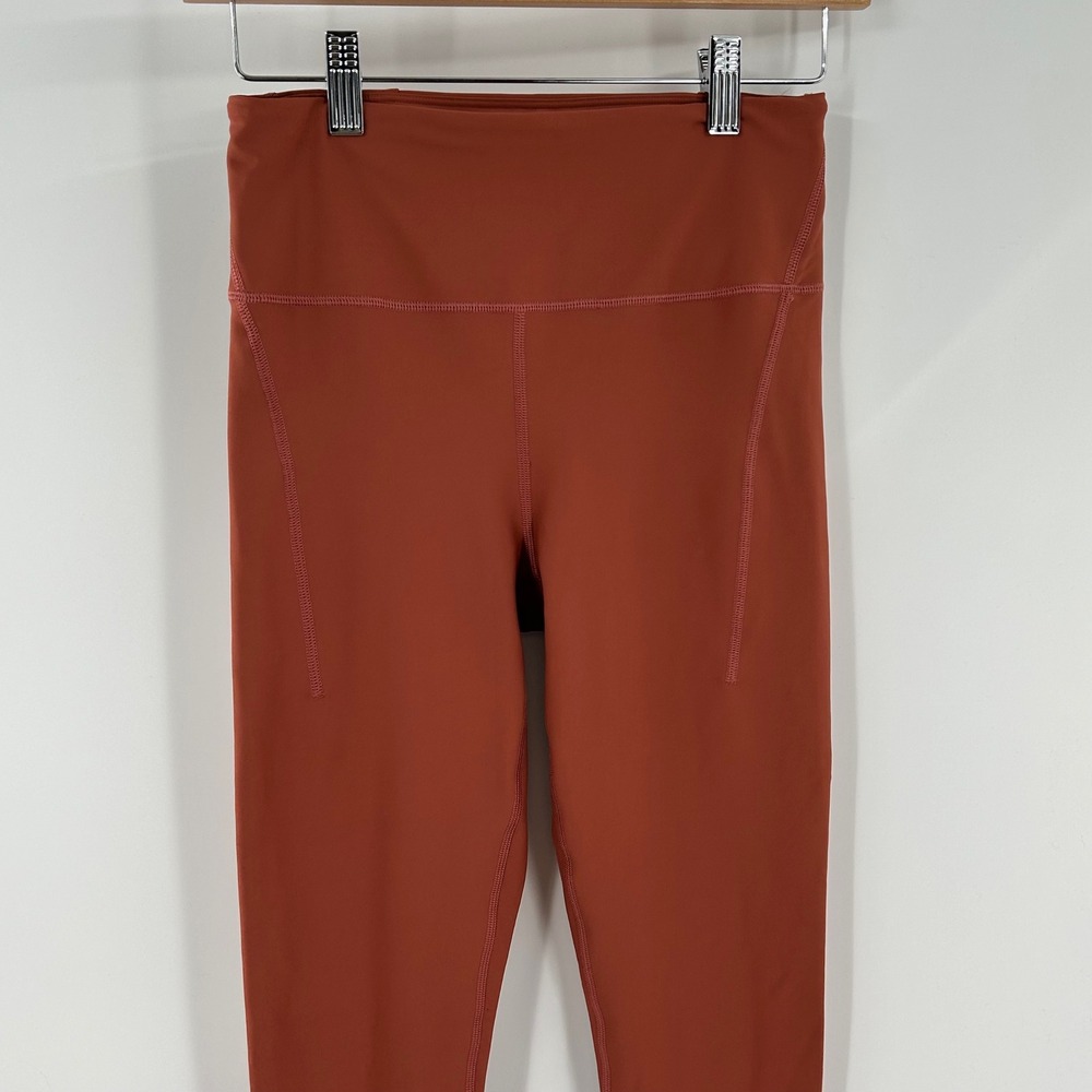 Athleta Pacesetter Tight Leggings Rust Orange Back Zip Pocket Sm Athletic Yoga
